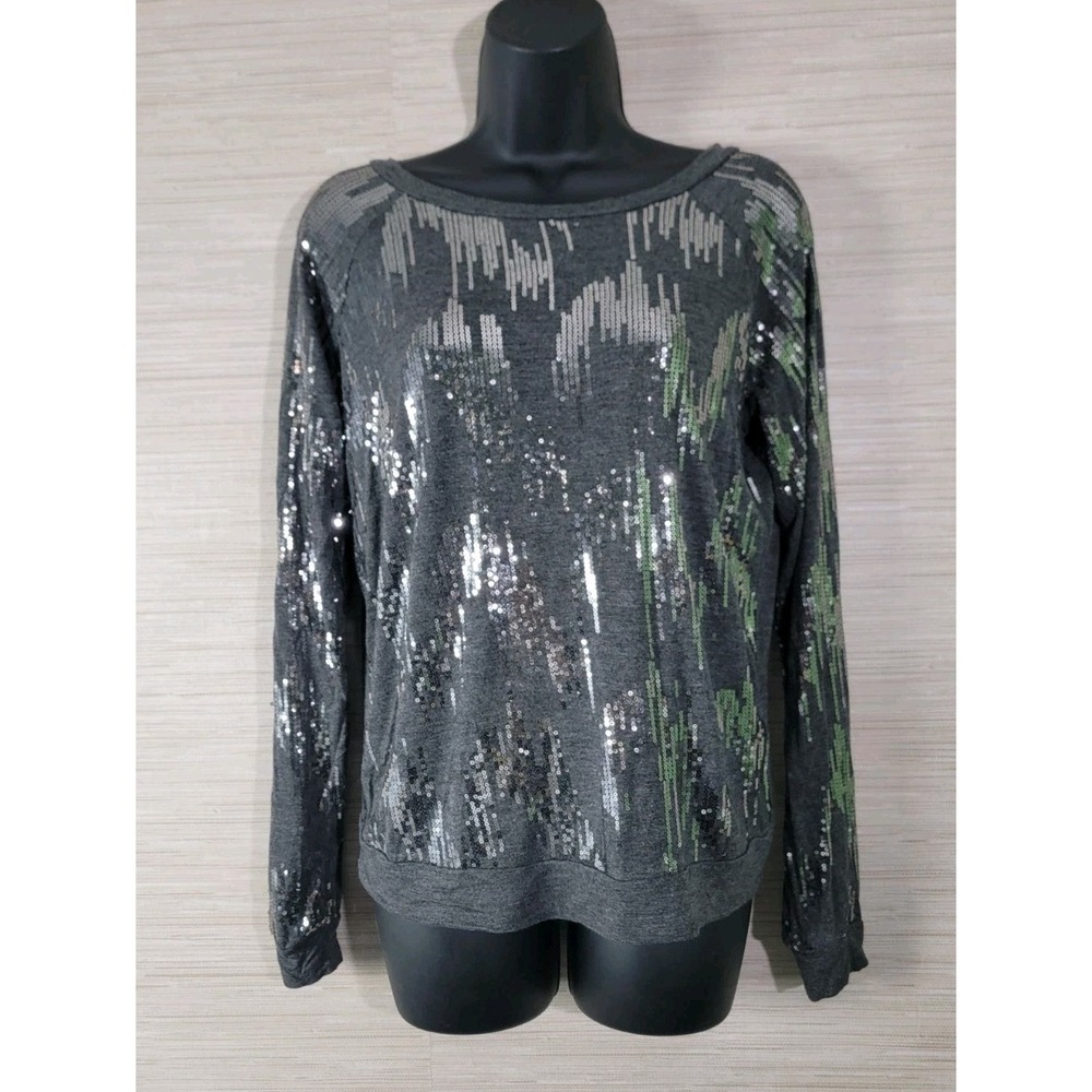 Velvet by Graham & Spencer Top Womens S Charcoal Gray Sequin‎ Party Blouse Shirt